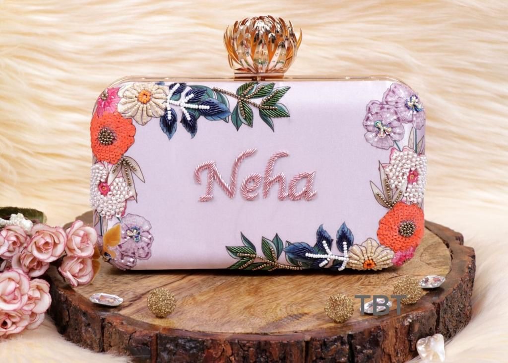 Customised Floral Embroidered Clutch