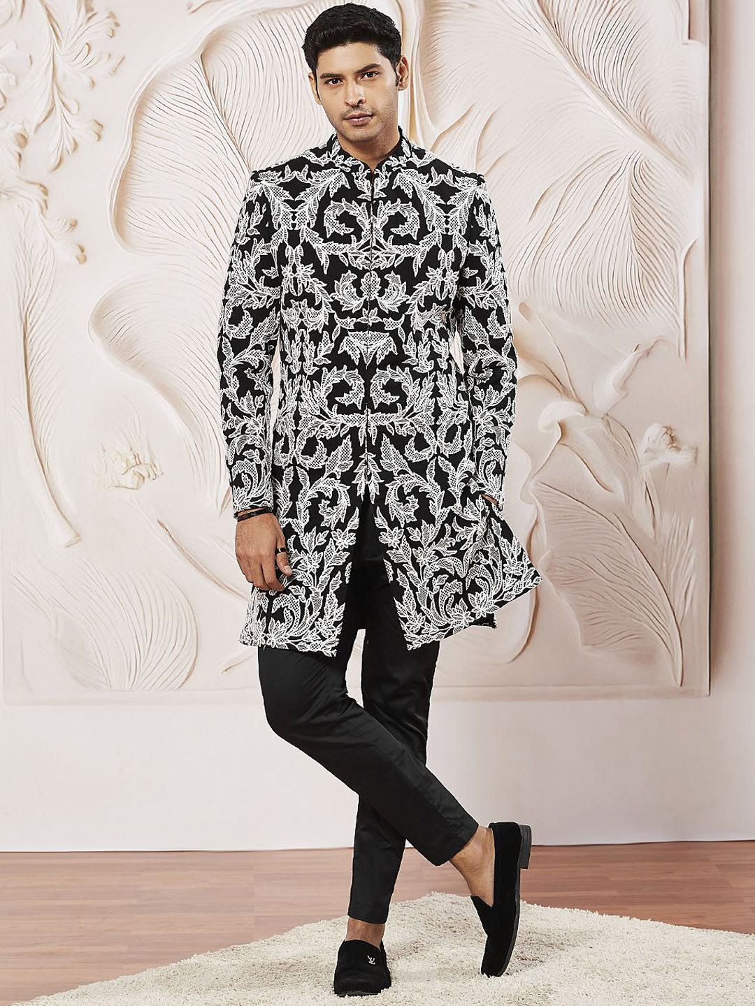 Black Embroidered Sherwani Set