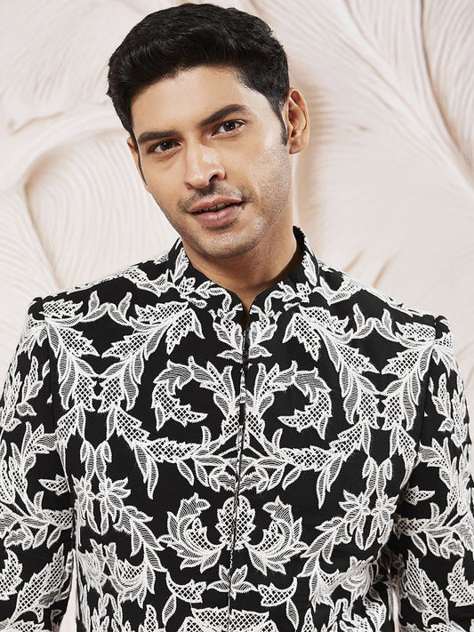 Black Embroidered Sherwani Set