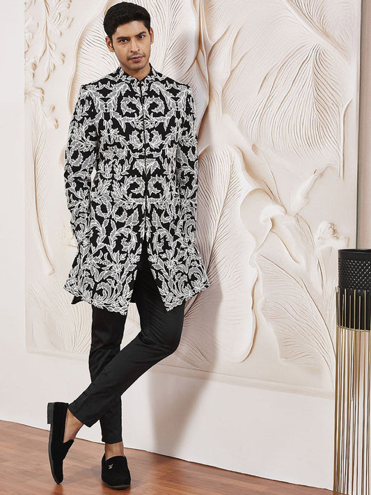 Black Embroidered Sherwani Set