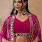Pink V-Neck Crop Top With Draped Skirt & Cape