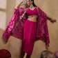 Pink V-Neck Crop Top With Draped Skirt & Cape