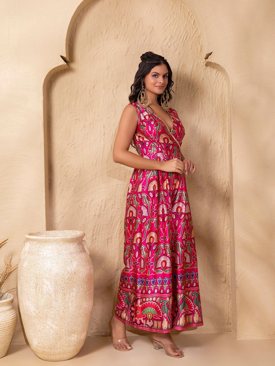 Pink Wide Legged jumpsuit in Gujrati Print