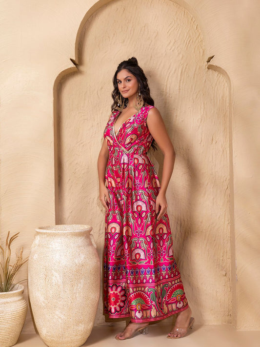 Pink Wide Legged jumpsuit in Gujrati Print