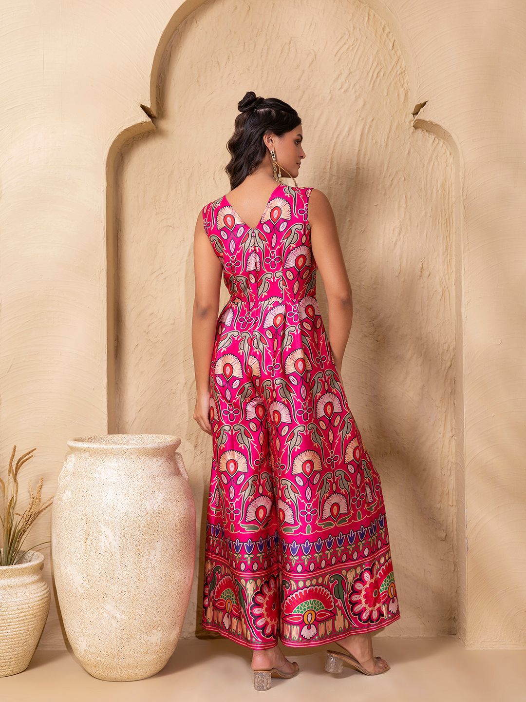 Pink Wide Legged jumpsuit in Gujrati Print