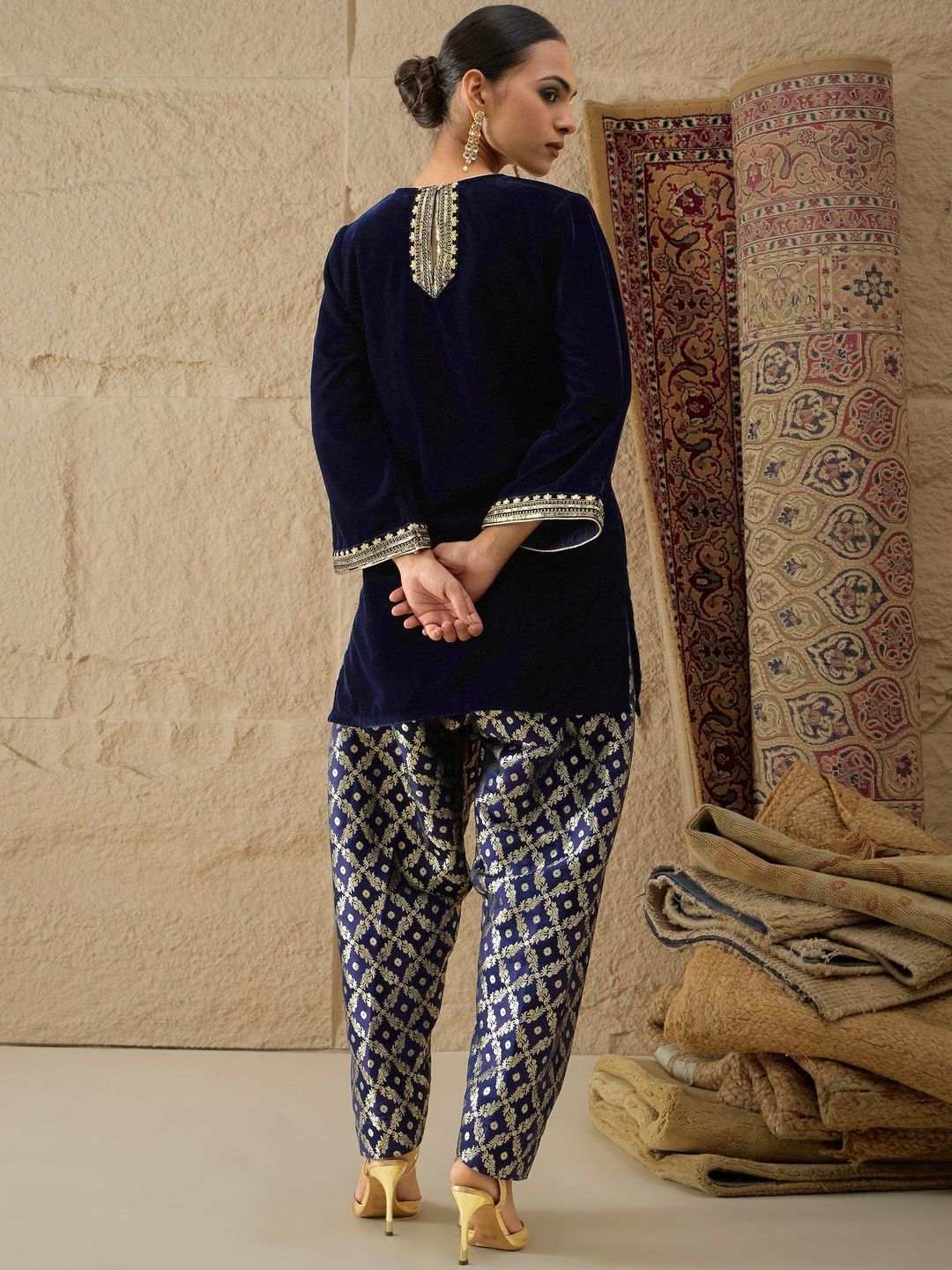Ethnic Motifs Embroidered Thread Work Velvet Kurta With Patiala