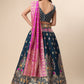 Ready to Wear Lehenga & Unstitched Blouse With Dupatta - Teal & Magenta