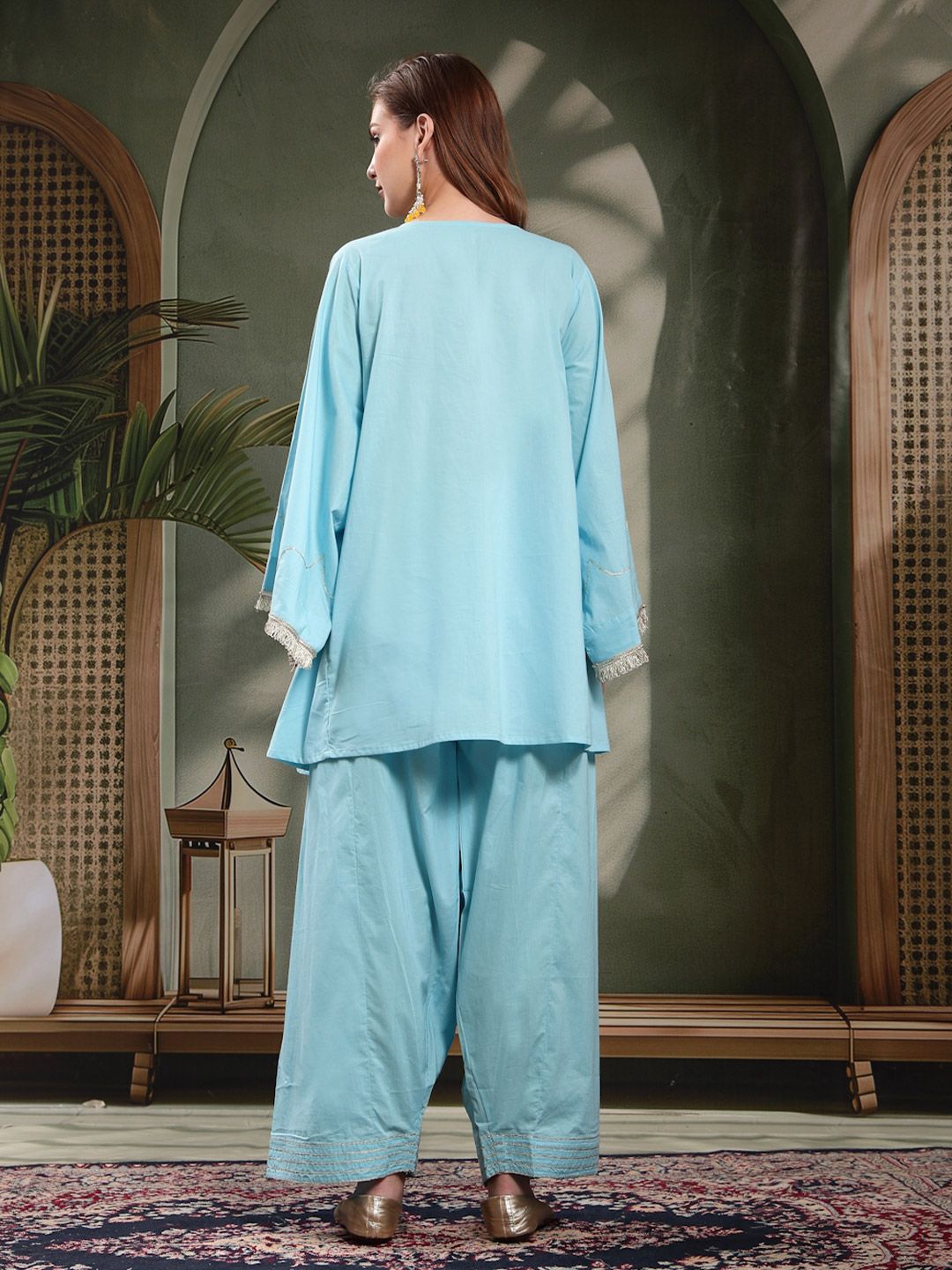 Women Ethnic Motifs Embroidered Regular Mirror Work Pure Cotton Kurta with Patiala