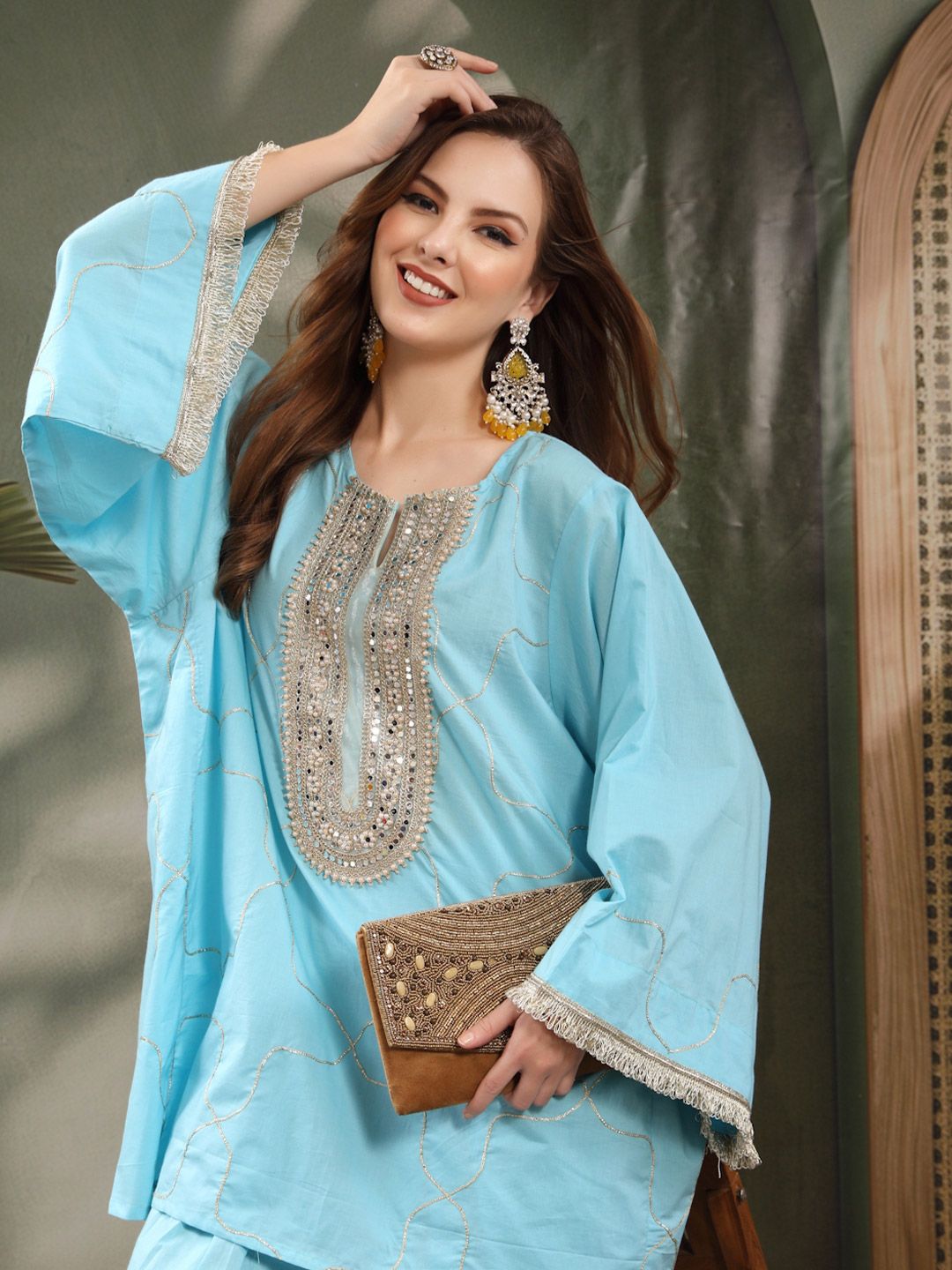 Women Ethnic Motifs Embroidered Regular Mirror Work Pure Cotton Kurta with Patiala