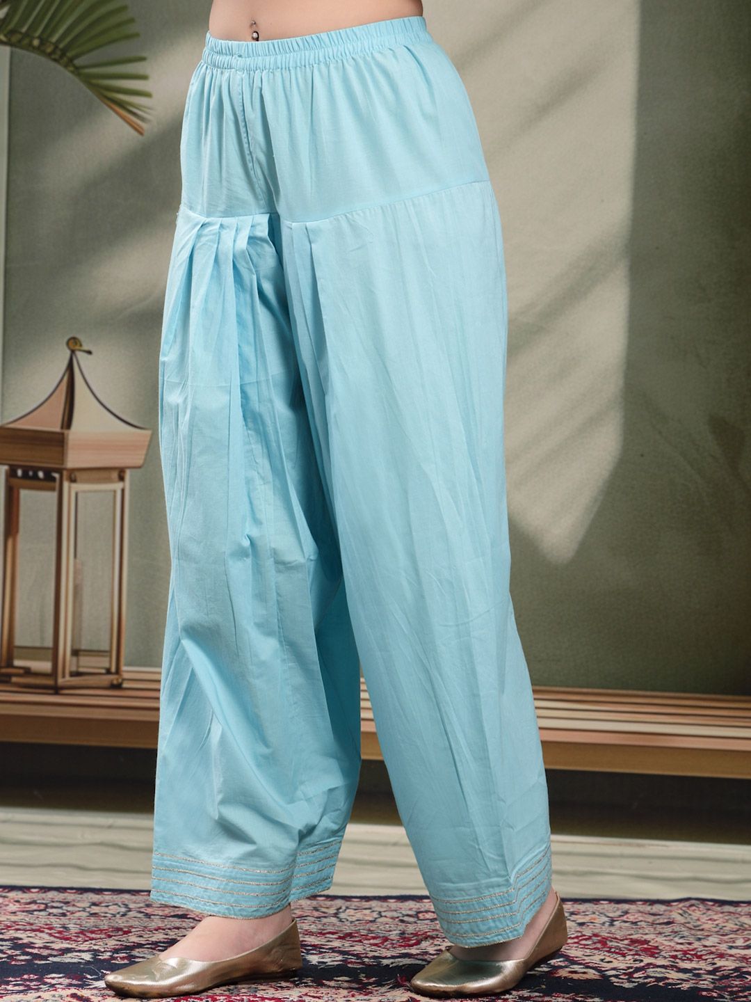 Women Ethnic Motifs Embroidered Regular Mirror Work Pure Cotton Kurta with Patiala