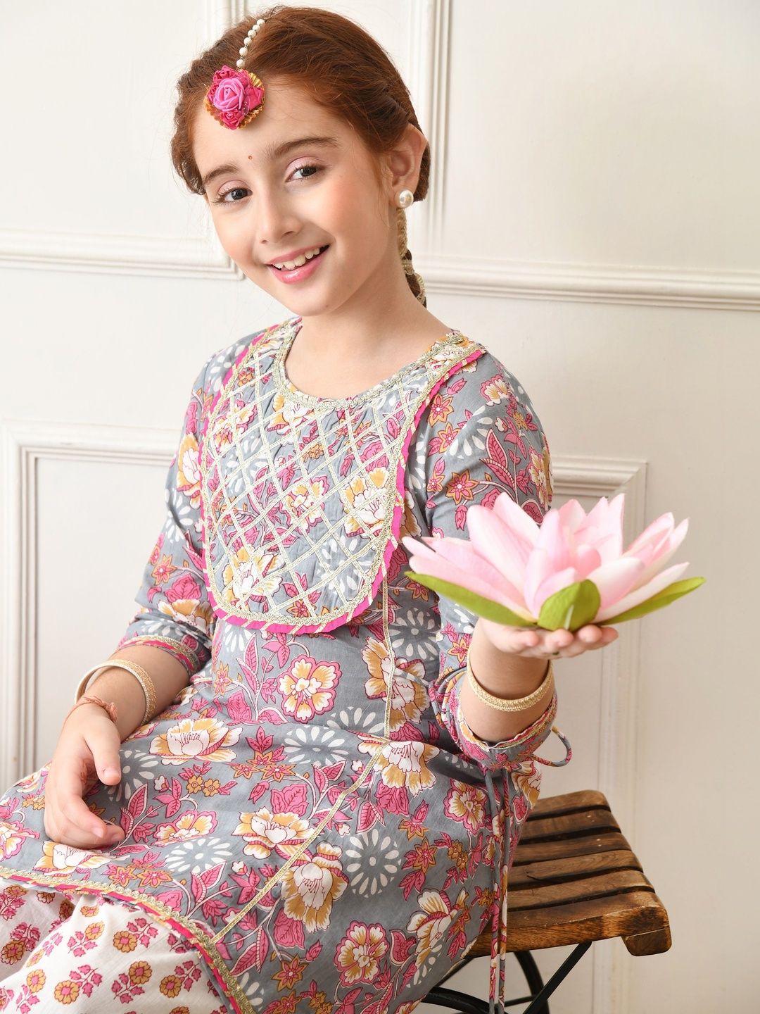 House of Pataudi Printed Pure Cotton Round Neck Kurta & Patiala Kurta Set