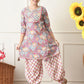 House of Pataudi Printed Pure Cotton Round Neck Kurta & Patiala Kurta Set
