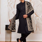 Black Embroidered Mandarin Collar Sherwani Set With Dupatta