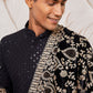 Black Embroidered Mandarin Collar Sherwani Set With Dupatta