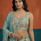 Seagreen - Chinon Sequins, Moti, Mirror and Thread Embroidered Semi-Stitched Lehenga