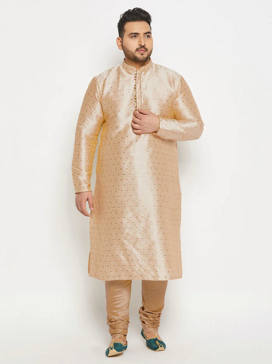 Men's Plus Size Gold Zari Weaved Kurta