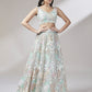 Lime Green Net Multi-Sequins Work Semi-Stitched Lehenga
