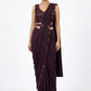 Wine Purple Sequin Embellished Ready-to-Wear Designer Saree with Floral Blouse