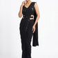 Black Sequin Embellished Designer Saree with Sleeveless Blouse