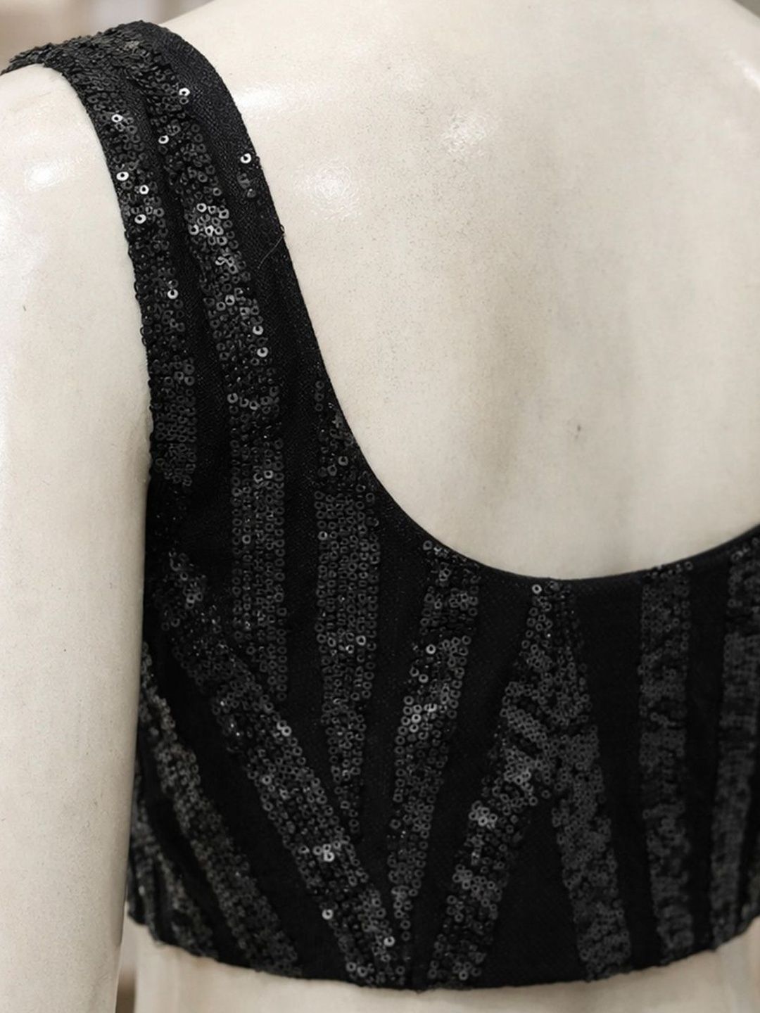 Black Sequin Embellished Designer Saree with Sleeveless Blouse