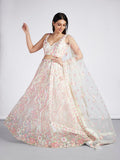 Cream Net Sequins and thread embroidery Semi-Stitched Lehenga choli Dupatta