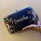 Customised Floral Embroidered Clutch with Transparent Knob - Blacks