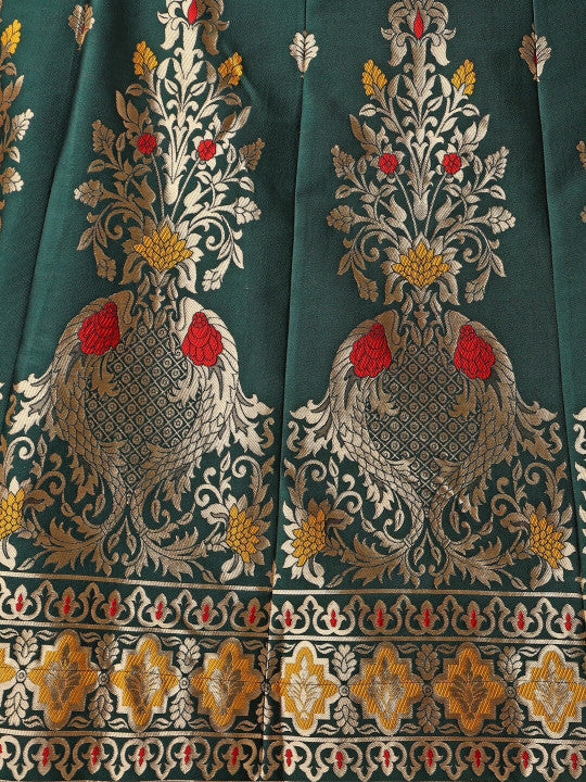 Ready to Wear Lehenga & Unstitched Blouse With Dupatta - Bottle Green