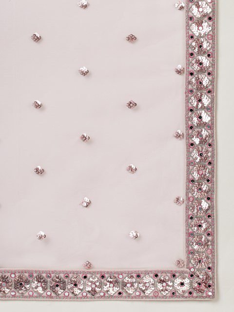 Rose Gold Net Mirror & Sequins embroidery Semi-Stitched Lehenga choli & Dupatta