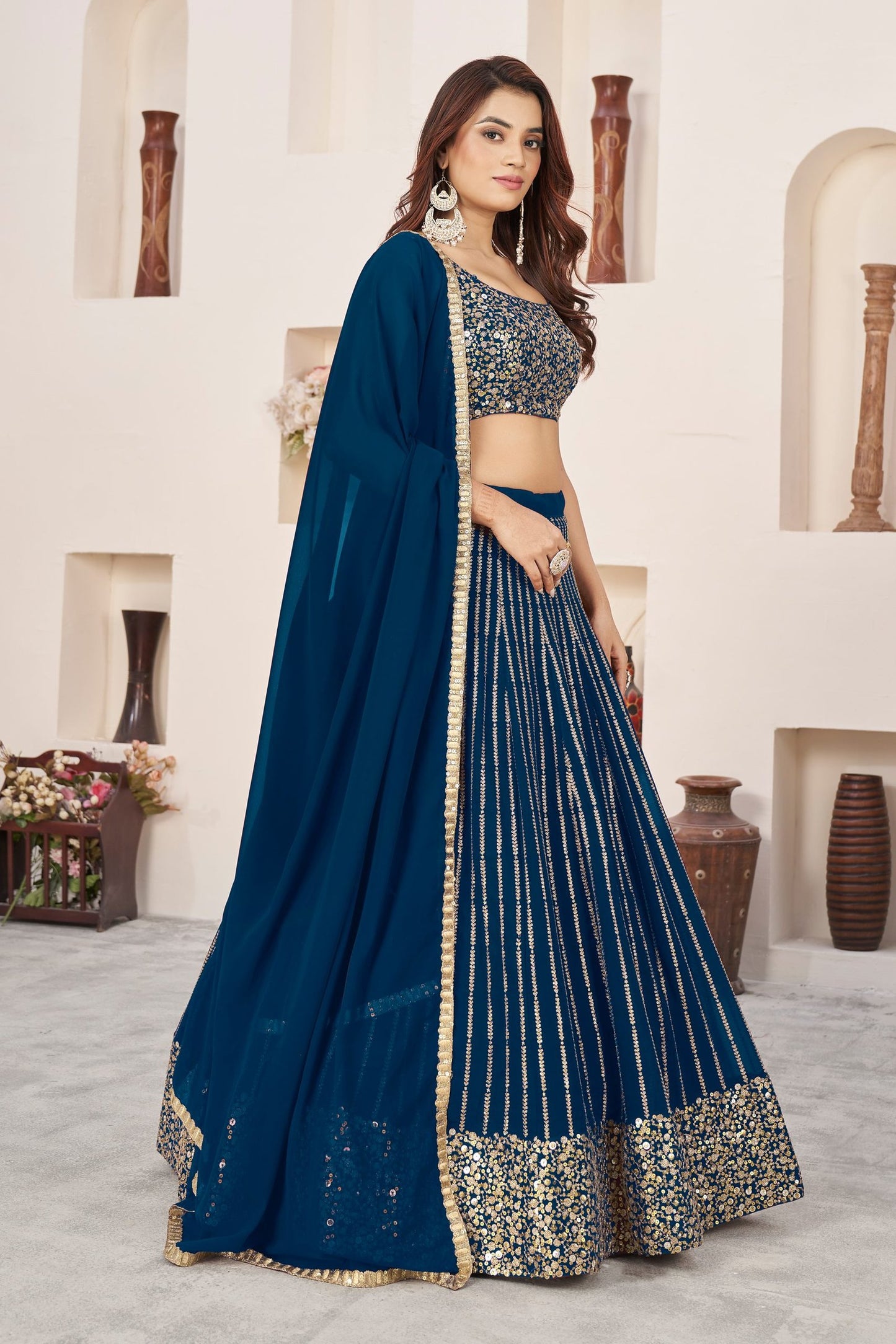 Amazing Blue Sequins Work Georgette Engagement Wear Lehenga Choli