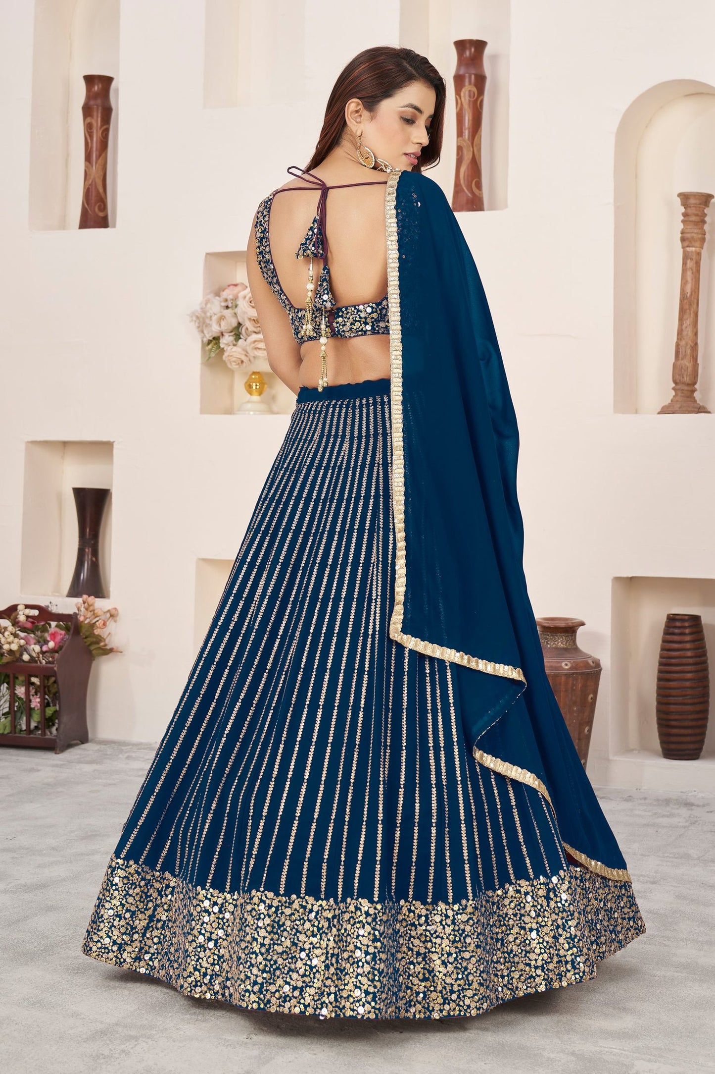 Amazing Blue Sequins Work Georgette Engagement Wear Lehenga Choli