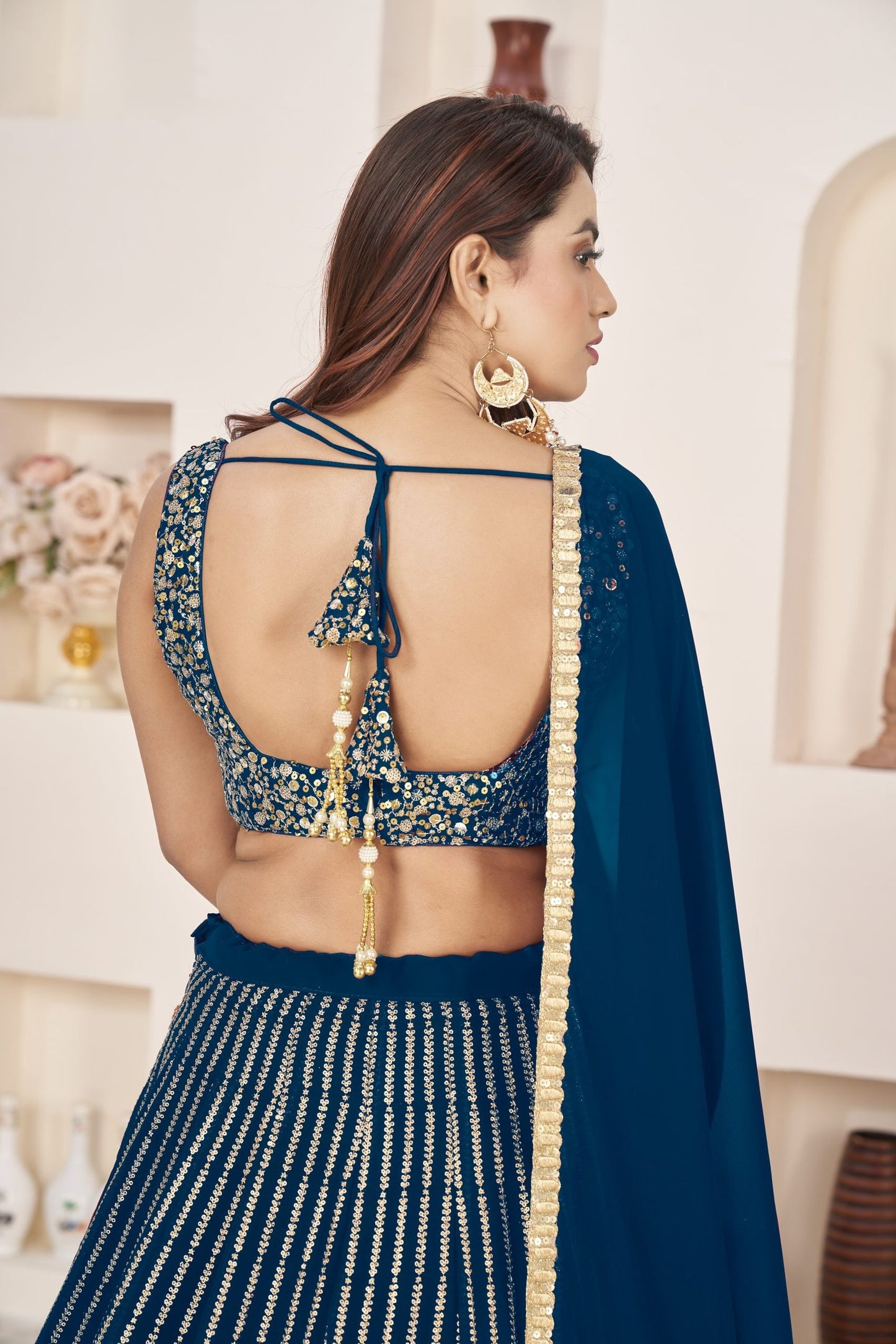 Amazing Blue Sequins Work Georgette Engagement Wear Lehenga Choli