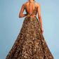 Brown Embroidery Net Lehenga Set