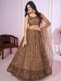 Attractive Brown Sequins Soft Net Engagement Wear Lehenga Choli