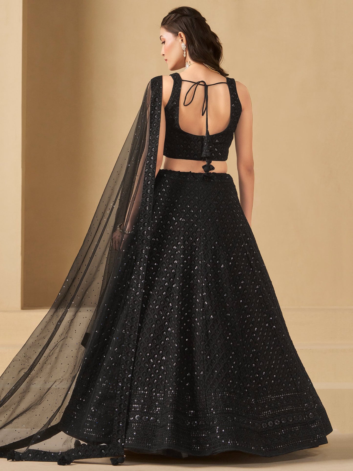Black Bridesmaid Unstitched Blouse & Semi-Stitched Lehenga Choli