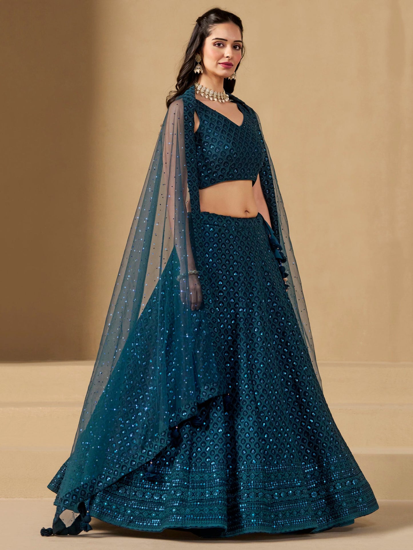 Blue Bridesmaid Unstitched Blouse & Semi-Stitched Lehenga Choli
