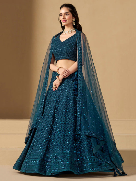 Blue Bridesmaid Unstitched Blouse & Semi-Stitched Lehenga Choli