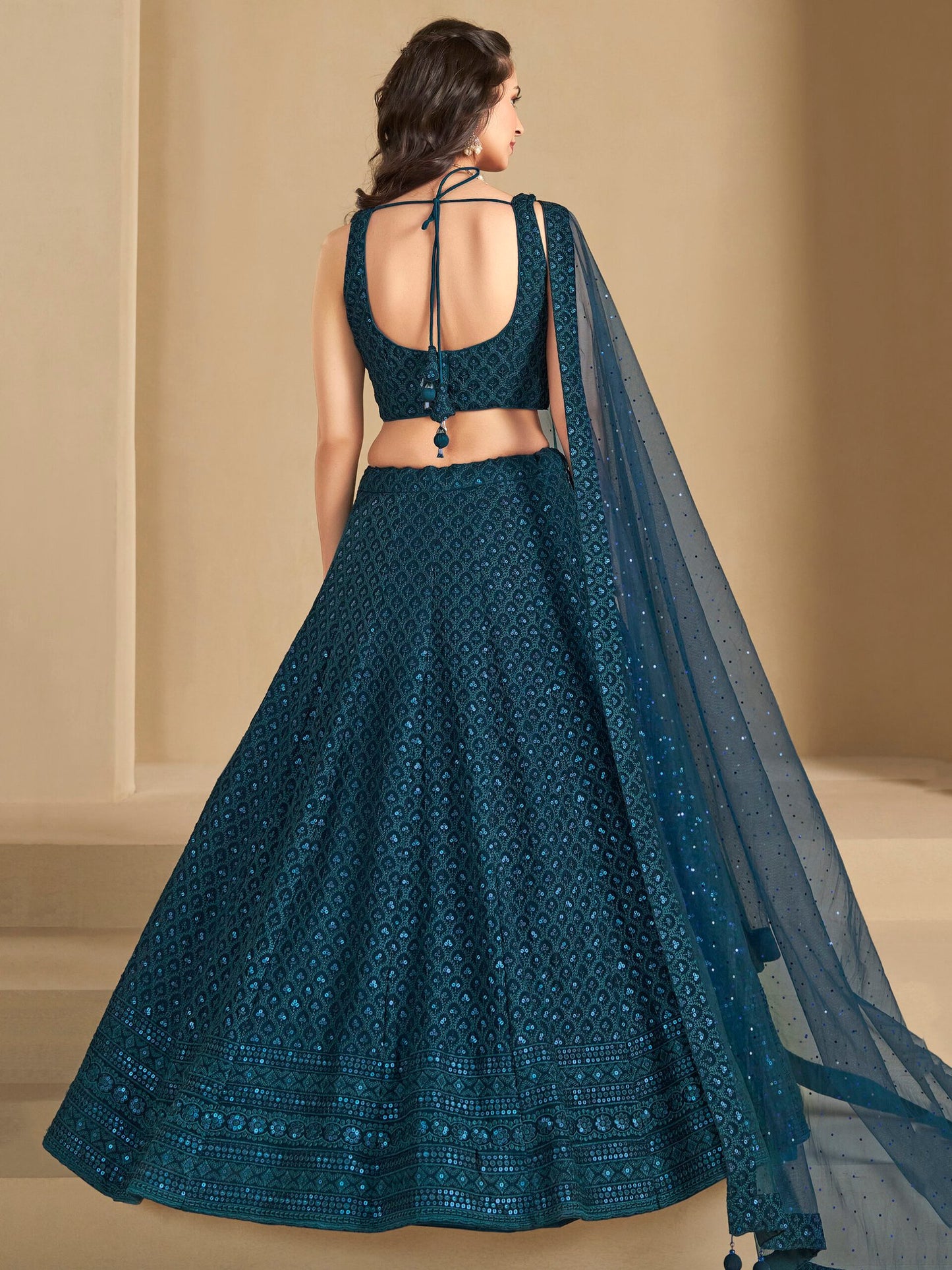 Blue Bridesmaid Unstitched Blouse & Semi-Stitched Lehenga Choli