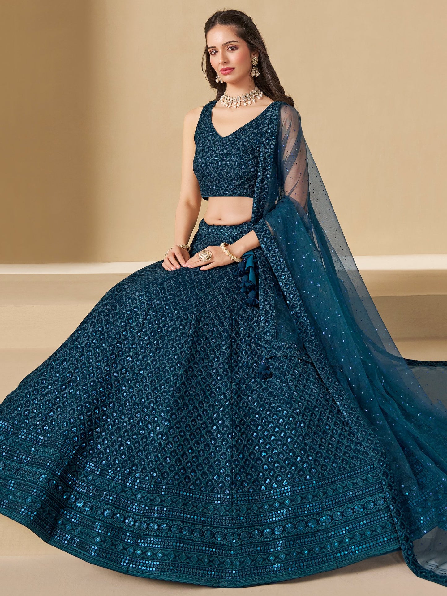 Blue Bridesmaid Unstitched Blouse & Semi-Stitched Lehenga Choli