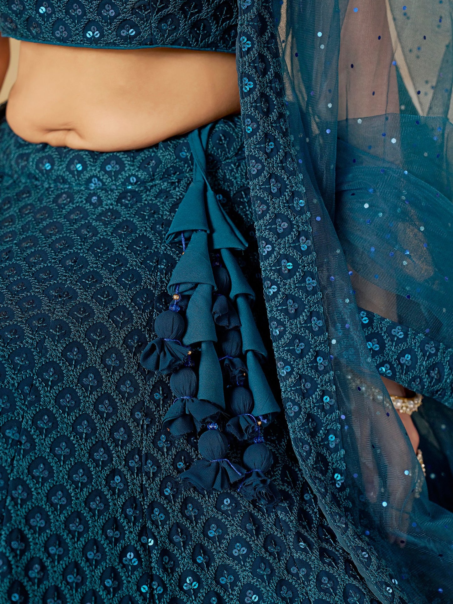 Blue Bridesmaid Unstitched Blouse & Semi-Stitched Lehenga Choli