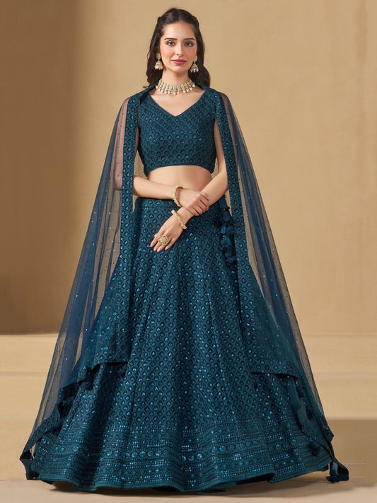 Blue Bridesmaid Unstitched Blouse & Semi-Stitched Lehenga Choli