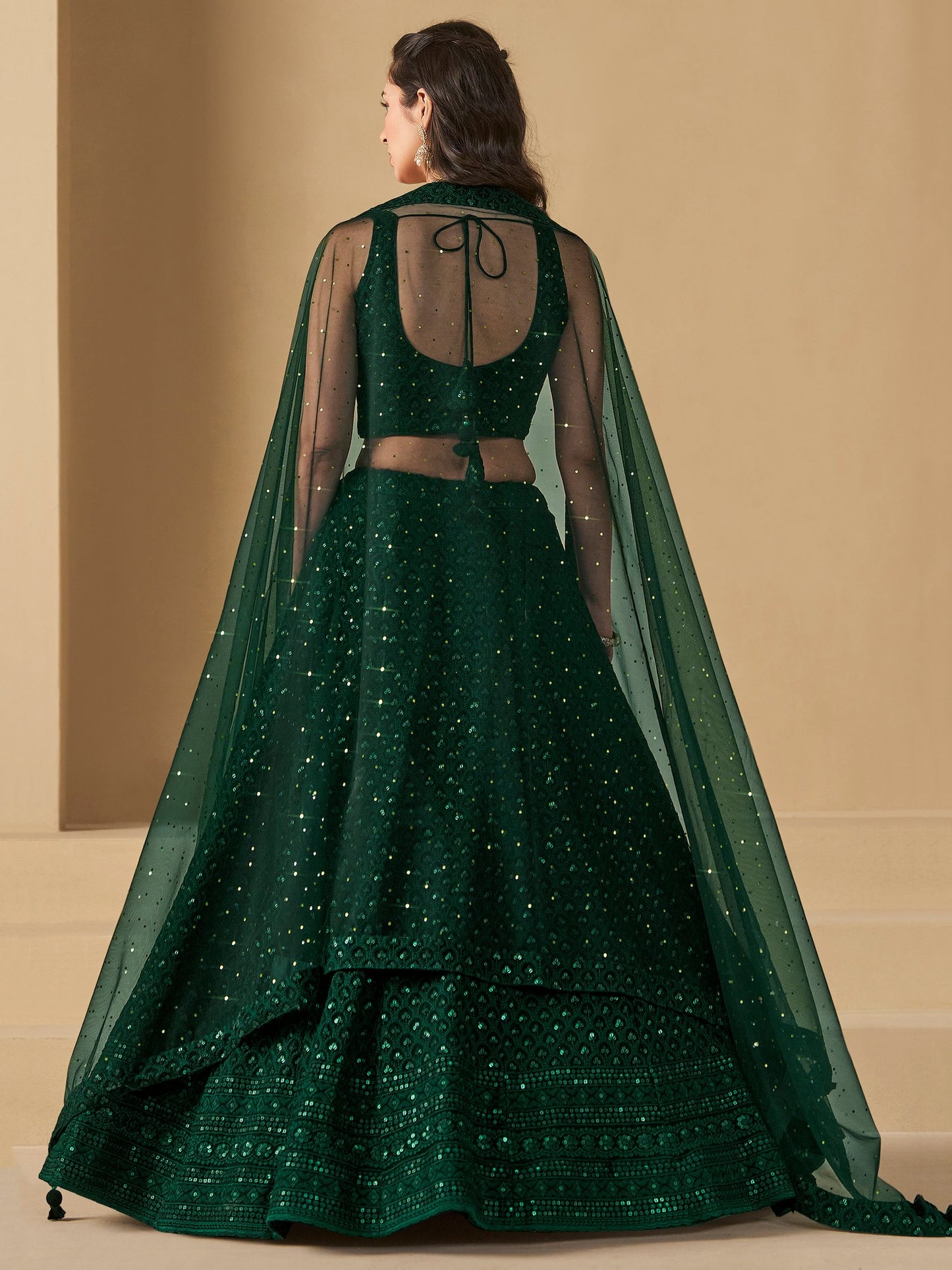 Green Bridesmaid Unstitched Blouse &amp; Semi-Stitched Lehenga Choli