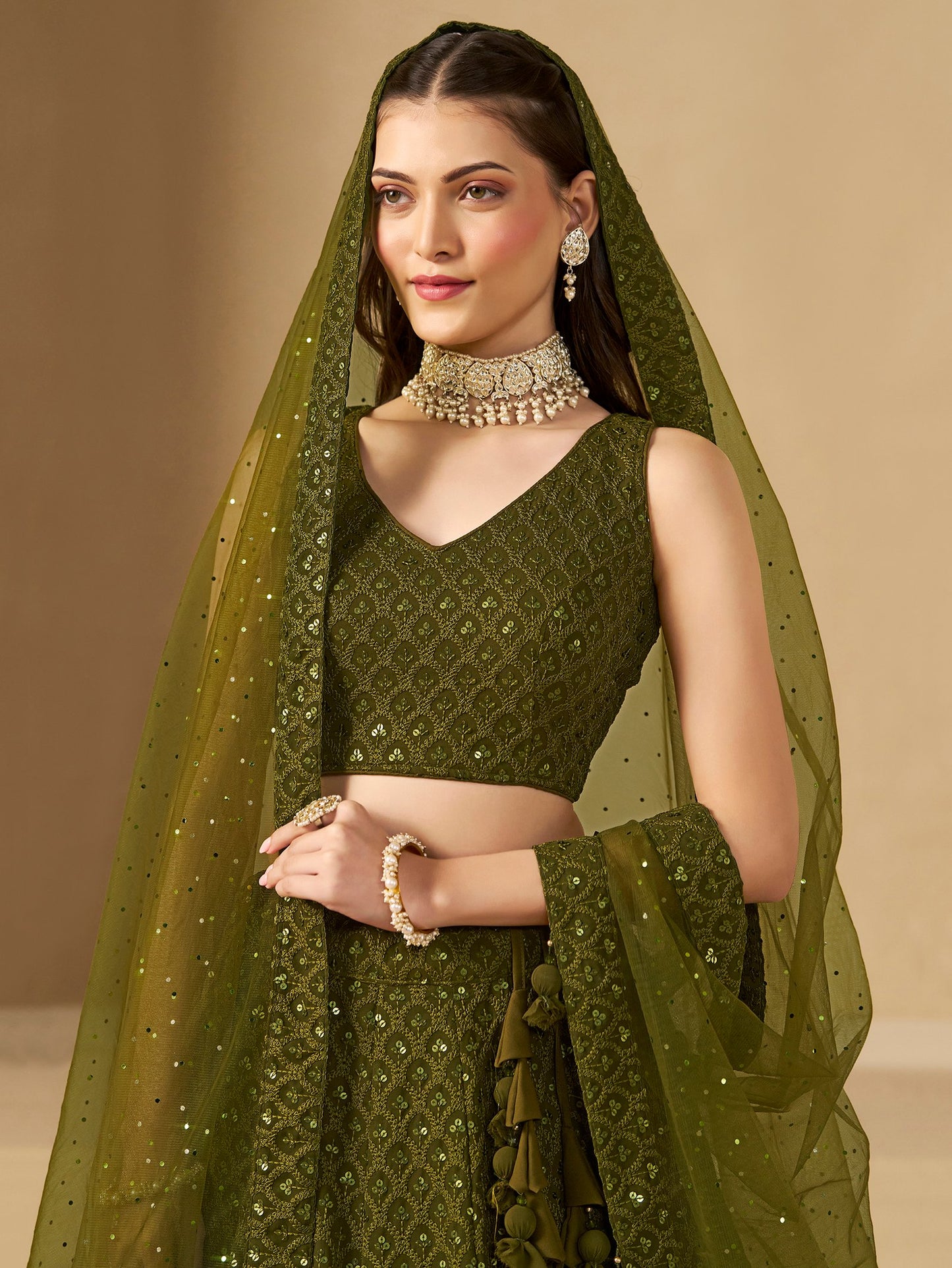 Mehendi Bridesmaid Unstitched Blouse & Semi-Stitched Lehenga Choli