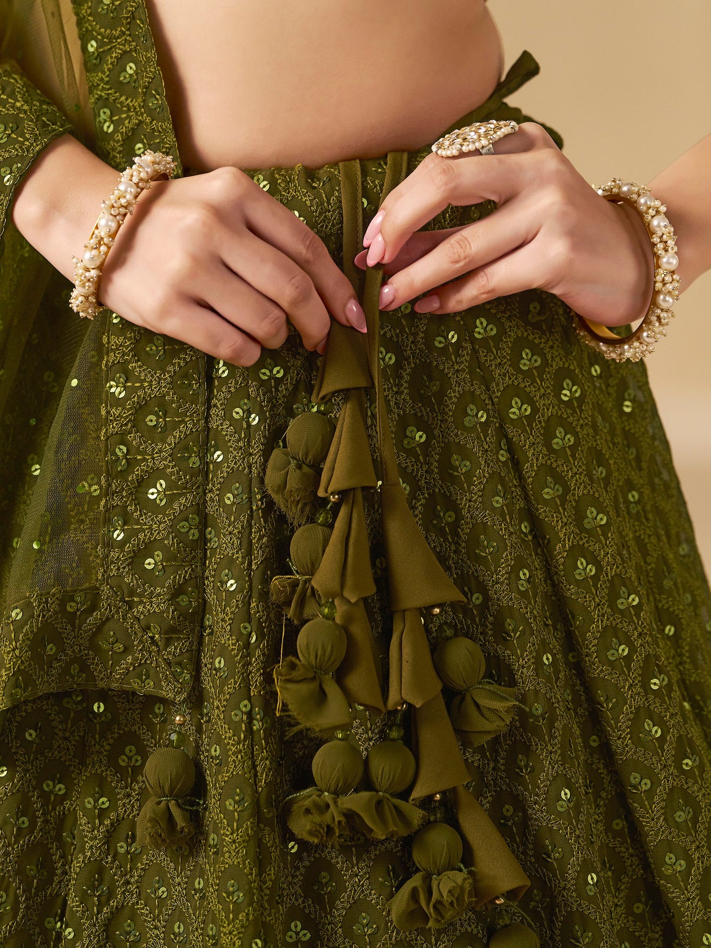 Mehendi Bridesmaid Unstitched Blouse & Semi-Stitched Lehenga Choli