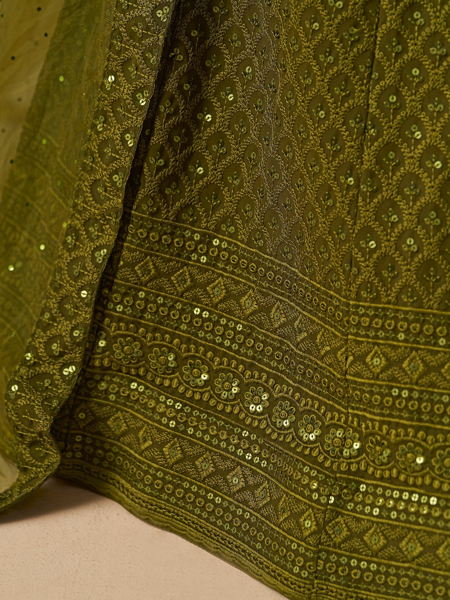 Mehendi Bridesmaid Unstitched Blouse & Semi-Stitched Lehenga Choli