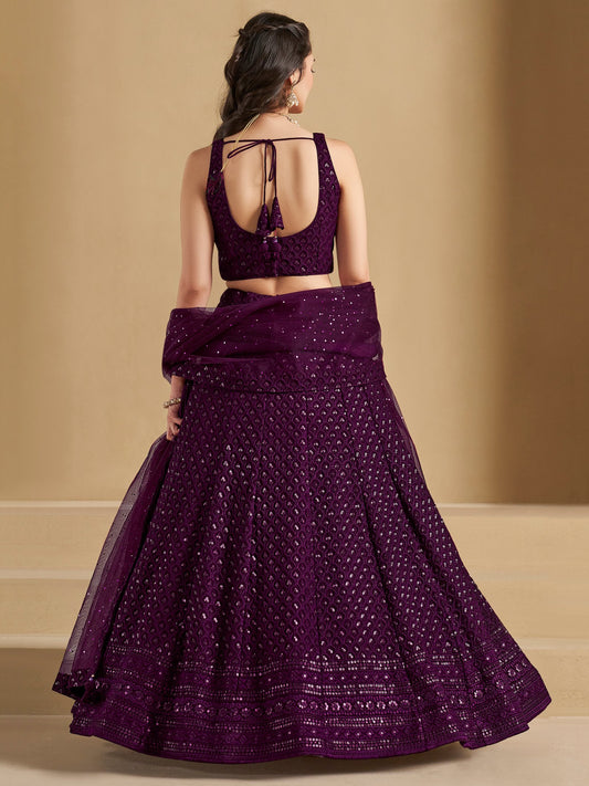 Wine Bridesmaid Unstitched Blouse & Semi-Stitched Lehenga Choli