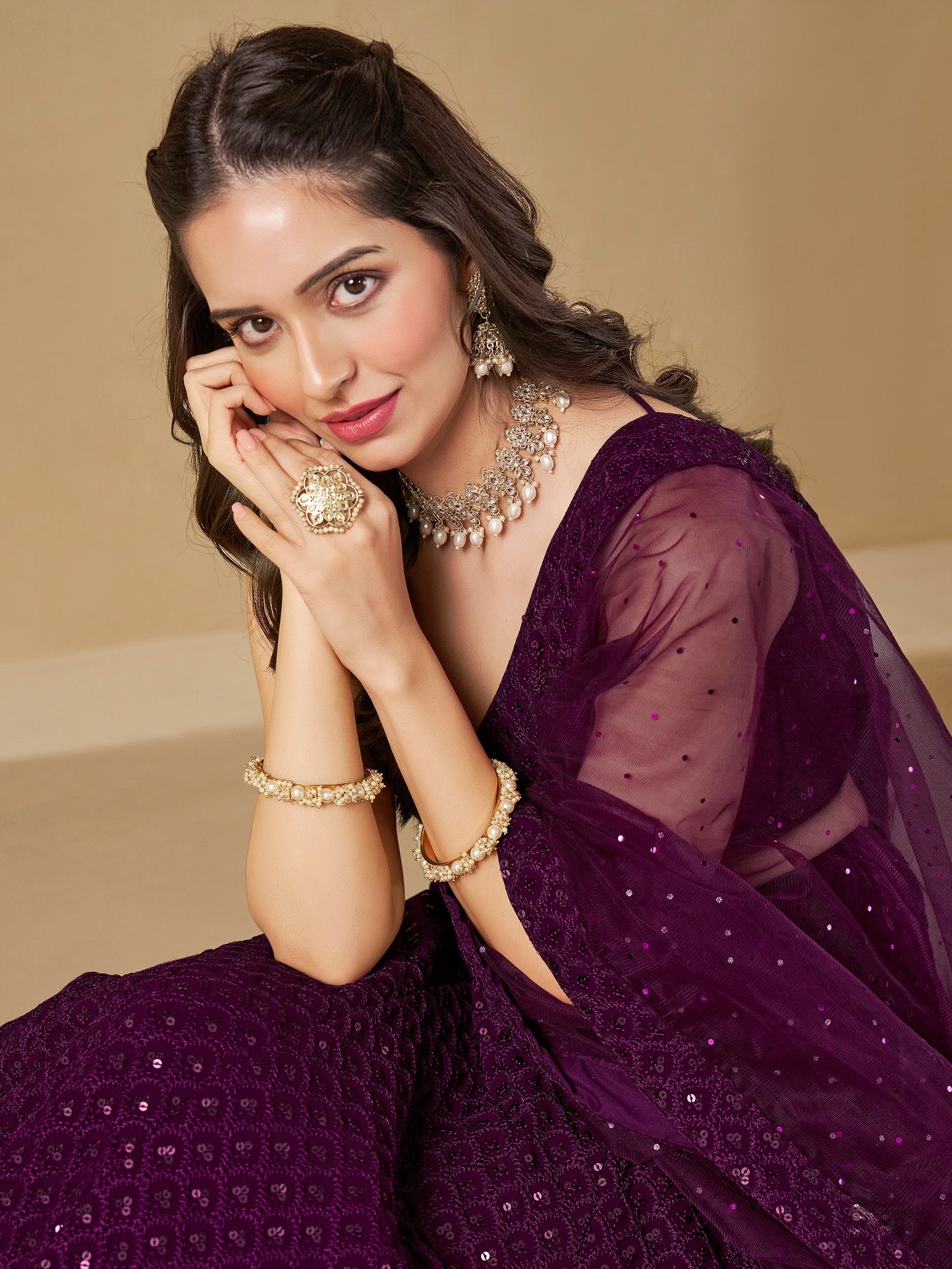 Wine Bridesmaid Unstitched Blouse & Semi-Stitched Lehenga Choli