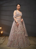 Mauve - Multi Sequins Heavy Zarkan Net Embroidered Semi-Stitched Bridal Lehenga choli