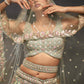 Seagreen - Multi Sequins Heavy Zarkan Net Embroidered Semi-Stitched Bridal Lehenga choli