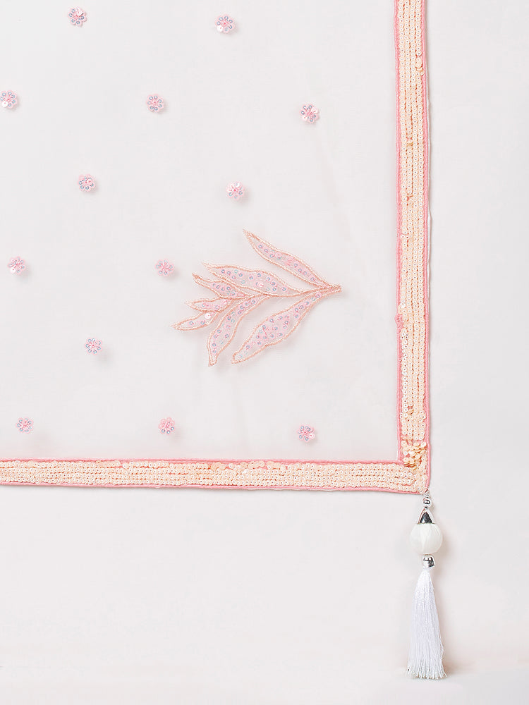 Cream - Net Multi-Sequins Work Semi-Stitched Lehenga