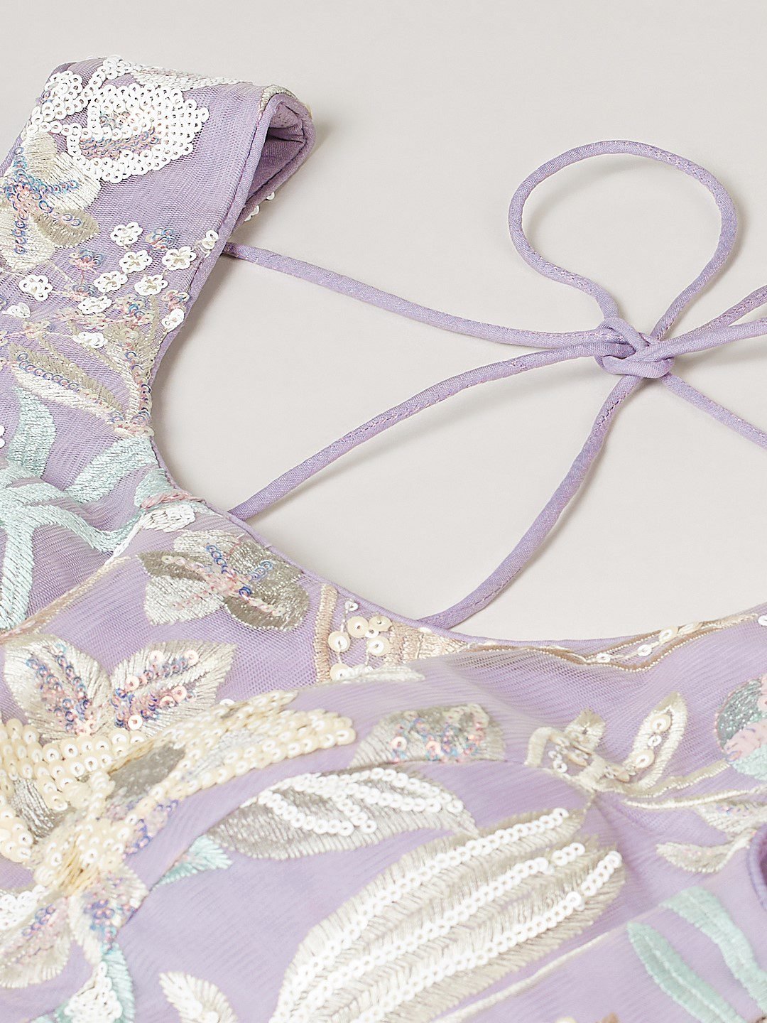 Net Multi-Sequins Work Semi-Stitched Lehenga Lavender